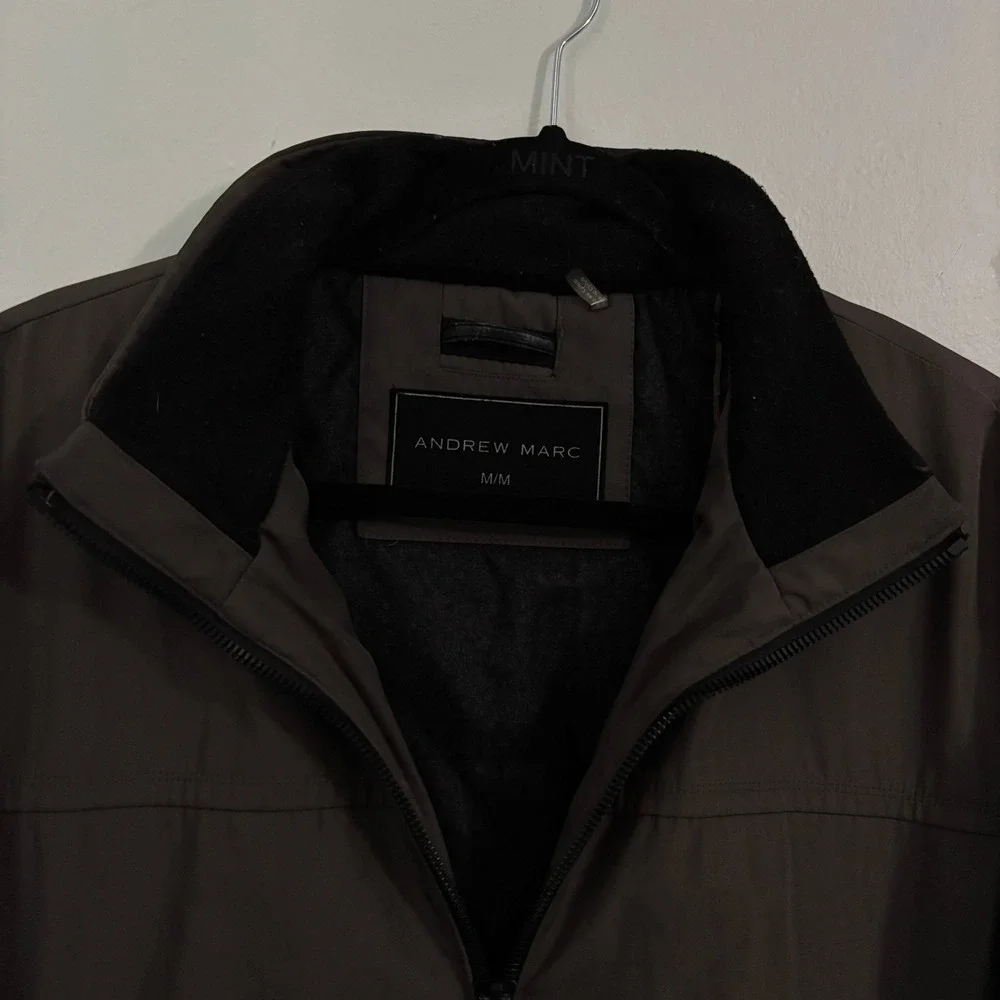 Andrew‎ Marc Mens Bomber Jacket Brown Olive Full Zip Quilted Lined Medium
